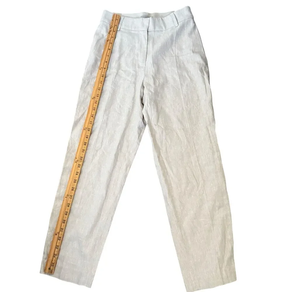 H&M Linen Blend Casual Straight Leg Old‎ Money Basic Office Wear Women Pants